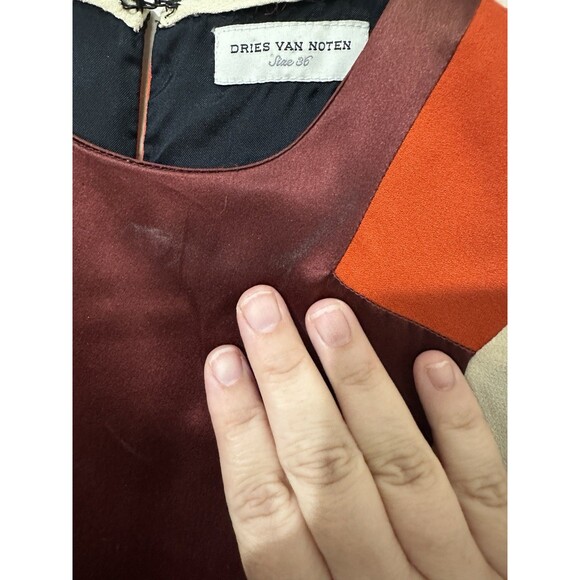 Dries Van‎ Noten 100% Silk Midi Sleeveless Dress Size 6 Lena Dunham Colorblock - Picture 14 of 14